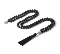 HXSCOO 108 Perlen 8 mm Türkis Schwarz Onyx Amazonit Mala Halskette Baum des Lebens Anhänger Meditation Yoga Buddha Schmuck (Color : Black Onyx)