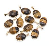 HXSCOO 1pc Naturstein Oval Gewickelt Anhänger Kristall Achat Jade Quarz for Die Herstellung DIY Schmuck Halskette Ohrring Zubehör (Color : Tiger Eye Stone)