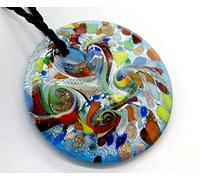 HXSCOO Handgefertigter runder Anhänger aus Murano-Lampwork-Glas mit bunten goldenen Sandpunkten for Halskette, Schmuck, Geschenke (Color : Blue)