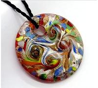 HXSCOO Handgefertigter runder Anhänger aus Murano-Lampwork-Glas mit bunten goldenen Sandpunkten for Halskette, Schmuck, Geschenke (Color : Rot)