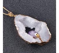 HXSCOO Natürlicher Achat Geode Scheibe Anhänger Kristall Amethyst eingelegter Goldener Rand unregelmäßige Galvanik Farbe ausgehöhlter Stein mit Haken (Color : Elegant White (Raw))