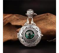 HXSCOO Öffnung Hand Gravur Silber Farbe Hohl Grün Zirkon Box Anhänger Halskette DIY Aromatherapie Tabletten Charme Schmuck Geschenke (Color : Only Pendant)