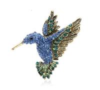 HXSCOO Rosa Blaue Strass Kolibri Broschen Damen Herren Vintage Tier Brosche Pins Geschenke (Color : Blue)