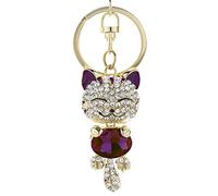 HXSCOO Schöne Katze Kristall Strass Schlüsselanhänger Schlüsselanhänger Ringe Halter Geldbörse Tasche for Auto Schlüsselanhänger (Color : Lila)