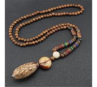 HXSCOO Unisex handgemachte Nepal Halskette Holzperlen buddhistische Mala Perlen Anhänger Halskette ethnische Holzperle Lange Schmuck Geschenk (Color : Style 1)