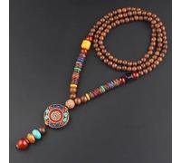 HXSCOO Vintage Nepal Lange buddhistische Mala Holz Perlen Anhänger & Halskette ethnischer böhmischer Boho Buddha Glücksschmuck for Damen Herren (Color : Style14)