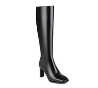 HXTYXCQ Damen Quadratischer Zehen Lange Stiefel Mit Seitlichem Reißverschluss Hoher Stämmiger Absatz Bikerstiefel Lackleder Kniehohe Stiefel,Black Velvet Lining,47