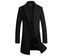 HXW.GJQ Herren Premium Wool Blend Double Breasted Long Pea Coat (as1 alpha l regular regular Black)