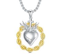 HXWZB Flammende Herz Jesu Halskette für Männer katholischer Glaube Charm Anhänger Liebe zu Gott Dornenschmuck 925er Sterlingsilber Herren Geschenk für Männer Jungen Vater