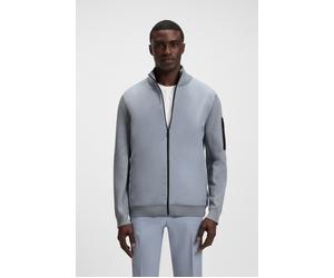 Hybridjacke BOSS GREEN "Momentum", Herren, Gr. M, grau (dunkelgrau026), Web, Obermaterial: 48% Polyester, 39% Schurwolle, 11% Polyamid, 2% Elasthan, unifarben, regular fit hüftlang, hoch geschlossener