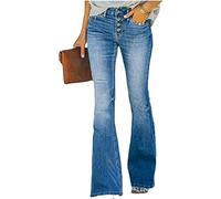 HYCYYFC 90er-Jahre-Vintage-Jeans mit Knopfleiste, hoher Taille, ausgestelltem Bein, Damen-Jeans mit hoher Taille, entspannter Passform, dehnbarer, ausgestellter Jeanshose (Color : Blue, Size : M)