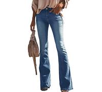 HYCYYFC Ausgestellte Schlaghose mit elastischer Taille für Damen, Röhrenjeans, gerade, Stretch-Denim mit weitem Bein, Schlagjeans (Color : Blue, Size : M)