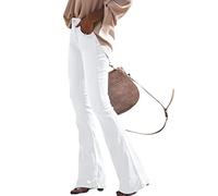 HYCYYFC Damen Low Rise Jeans Lange Hosen Damen Denim Flare Pants Bell Bottoms (Color : White, Size : S)