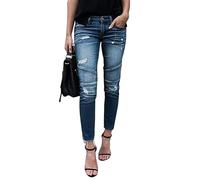 HYCYYFC Zerrissene Damen-Jeans mit hoher Taille und ausgefranstem, ungesäumtem Saum, Skinny-Denim-Hose mit Tasche (Color : Blue, Size : L)