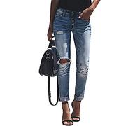 HYCYYFC Zerrissene Damen-Jeans mit hoher Taille und ausgefranstem, ungesäumtem Saum, Skinny-Denim-Hose mit Tasche (Color : Blue12, Size : M)