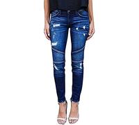 HYCYYFC Zerrissene Damen-Jeans mit hoher Taille und ausgefranstem, ungesäumtem Saum, Skinny-Denim-Hose mit Tasche (Color : Blue1, Size : L)