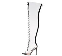 HYDgfiuf Damen 13CM Stiletto Clear Open Toe High Heels,Mode Schnürsandalen Reißverschluss Stiefel Sexy Stripper Tanzparty Hochzeitskleid Schuhe,Clear,41