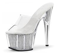 HYDgfiuf Damen Clear High Heels Glitzer Plateau Sandalen Sexy Stripper Club Pole Dance Hochzeitskleid Party Schuhe Große Größe 34-45,Silber,39