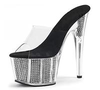 HYDgfiuf Damen Clear High Heels Glitzer Plateau Sandalen Sexy Stripper Club Pole Dance Hochzeitskleid Party Schuhe Große Größe 34-45,Schwarz,36