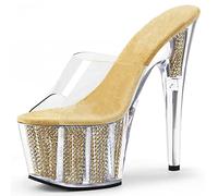 HYDgfiuf Damen Clear High Heels Glitzer Plateau Sandalen Sexy Stripper Club Pole Dance Hochzeitskleid Party Schuhe Große Größe 34-45,Gold,41