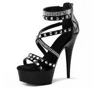 HYDgfiuf Damen Gothic Rivet High Heels 15CM Stiletto Sandalen Sexy Stripper Club Pole Dance Hochzeitskleid Party Schuhe Unisex Plus Size,Schwarz,41