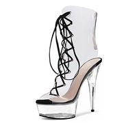 HYDgfiuf Damen High Heels Stiefeletten Transparent Peep Toe Plateau Sandalen Mode Hochzeitskleid Party Sexy Stripper Club Schuhe Plus Größe 35-46,Clear,38