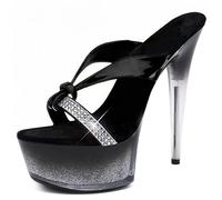 HYDgfiuf Damen Plateau High Heels Schwarz Strass Pantoletten Sandalen Sexy Stripper Club Hochzeitskleid Party Schuhe Plus Größe 34-45,Schwarz,45