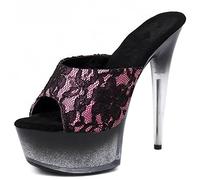 HYDgfiuf Damen Rosa Spitze High Heels Gradient Mule Plateau Sandale Sexy Stripper Club Hochzeitskleid Party Schuhe Plus Größe 34-45,Rosa,36