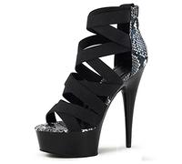 HYDgfiuf Damen Schwarz Gladiator High Heels 15CM Stiletto Plateau Sandalen Sexy Stripper Club Pole Dance Hochzeitskleid Party Schuhe Unisex Übergröße,Schwarz,39