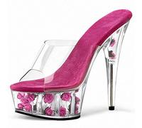HYDgfiuf Frauen Klare High Heels Rote Rose Plateau Pantoletten Sandalen Sexy Stripper Club Pole Dance Hochzeitskleid Party Schuhe Große Größe 34-46,Deep pink,46