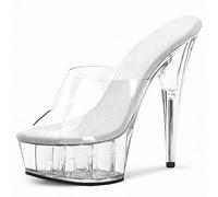 HYDgfiuf Frauen Klare High Heels Transparente Plateau Pantoletten Sandalen Sexy Stripper Club Pole Dance Hochzeitskleid Party Schuhe Große Größe 35-46,Clear,38