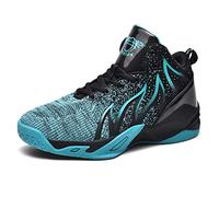 HYDLONGR Damen Herren atmungsaktiv Stricken Stoff bequem High-Top-Trainer Schuhe Schuhe Basketball Schuhe Casual Sneakers Schwarz Blau-43