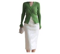 HYFEUOKF Frühling Midi Lederrock Damen Braun Weiß Schwarz Lange Bleistiftröcke mit hoher Taille for Damen Seitenschlitz Reißverschluss(White,5XL)