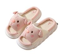 HYFEUOKF Plattform-Damenhausschuhe, Home-Leinen-Schwein, niedliche Designer-Frauenschuhe, flach, Hanf, for den Innenbereich, elegante Freizeit-Slides(Pink,40-41)