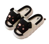 HYFEUOKF Plattform-Damenhausschuhe, Home-Leinen-Schwein, niedliche Designer-Frauenschuhe, flach, Hanf, for den Innenbereich, elegante Freizeit-Slides(Black,42-43)