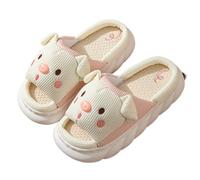 HYFEUOKF Plattform-Damenhausschuhe, Home-Leinen-Schwein, niedliche Designer-Frauenschuhe, flach, Hanf, for den Innenbereich, elegante Freizeit-Slides(White,36-37)