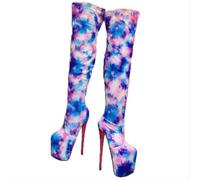 HYFZXWX Damen Plateau-Overknee-Stiefel Stretch bunter Aufdruck Stilettos hohe Stiefel 7,8 Zoll sexy High Heels modische Pole-Dance-Schuhe Unisex Herren große Größe shoes/C/38EU
