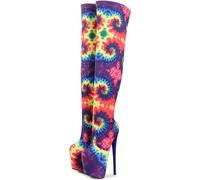 HYFZXWX Damen Plateau-Overknee-Stiefel Stretch bunter Aufdruck Stilettos hohe Stiefel 7,8 Zoll sexy High Heels modische Pole-Dance-Schuhe Unisex Herren große Größe shoes/B/46EU