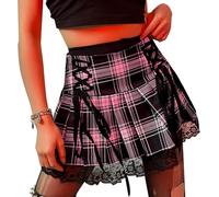 HYFZXWX Damen Punk Gothic Rock Faltenrock Plaid Print Hohe Taille Stretch Mini Skaterrock Doppelspitze Punk Gothic Rock Faltenrock Schulmädchen Stil Cosplay spitze/a3/S