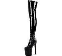 HYFZXWX Unisex Herren Damen Plus Size Overknee High Heel Stiefel 8 Zoll Stiletto Heels Oberschenkelhohe Stiefel Sexy Stripper Club Fetisch Wear Schuhe lace/Black Gloss/38EU