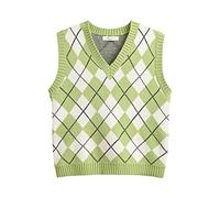 Hyipels Damen-Pullover-Weste, Y2K ärmelloses Muster Preppy-Stil gestricktes bauchfreies Tanktop für Mädchen, Klein