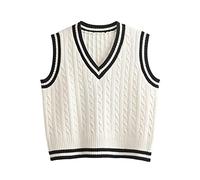 Hyipels Damen-Pullover-Weste, Y2K ärmelloses Muster Preppy-Stil gestricktes bauchfreies Tanktop für Mädchen, Klein