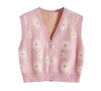 Hyipels Damen-Pullover-Weste, Y2K ärmelloses Muster Preppy-Stil gestricktes bauchfreies Tanktop für Mädchen, M