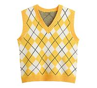 Hyipels Damen-Pullover-Weste, Y2K ärmelloses Muster Preppy-Stil gestricktes bauchfreies Tanktop für Mädchen, Mittel