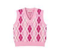Hyipels Damen-Pullover-Weste, Y2K ärmelloses Muster Preppy-Stil gestricktes bauchfreies Tanktop für Mädchen, Z Pink, Klein