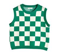 Hyipels Damen-Pullover-Weste, Y2K ärmelloses Muster Preppy-Stil gestricktes bauchfreies Tanktop für Mädchen, X-Groß