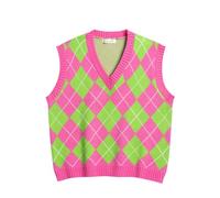 Hyipels Damen-Pullover-Weste, Y2K ärmelloses Muster Preppy-Stil gestricktes bauchfreies Tanktop für Mädchen, Groß