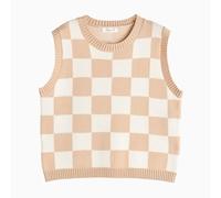 Hyipels Damen-Pullover-Weste, Y2K ärmelloses Muster Preppy-Stil gestricktes bauchfreies Tanktop für Mädchen, Klein
