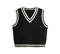 Hyipels Damen-Pullover-Weste, Y2K ärmelloses Muster Preppy-Stil gestricktes bauchfreies Tanktop für Mädchen, S