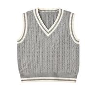 Hyipels Y2K Damen-Pullover, ärmelloses Muster, adretter Stil, gestrickt, bauchfreies Tanktop für Mädchen, Grau, Klein